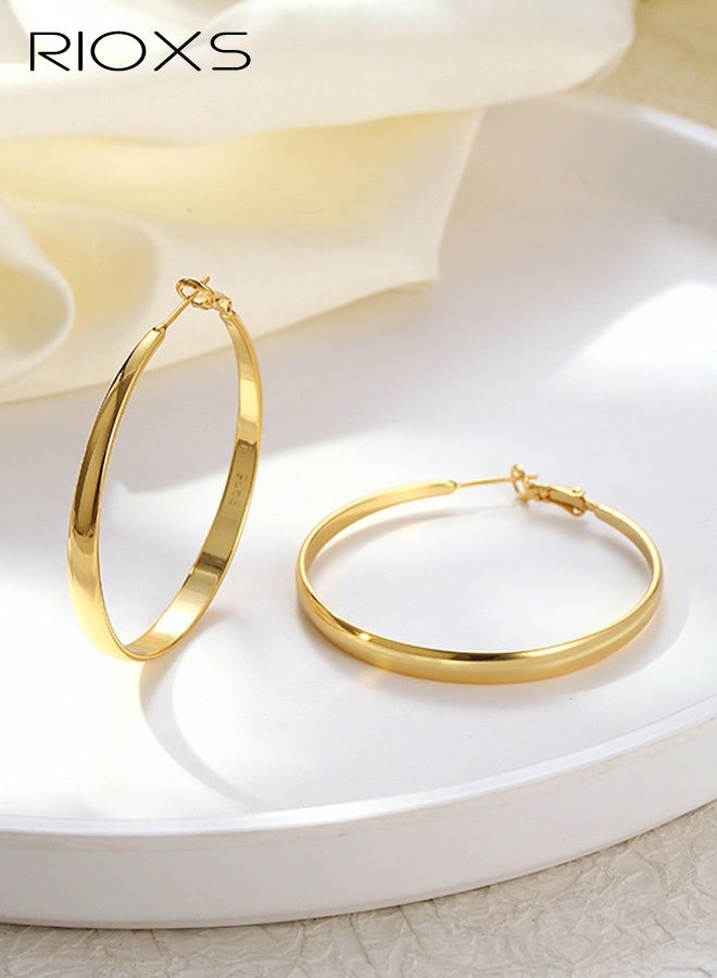 RIOXS Women's Hoop Earrings, Large Circle Design with Flat Inner Surface and Curved Outer Edge, Three-Dimensional Minimalist Dangle Earrings, Lightweight Hypoallergenic Material, Perfect for Parties, Galas, Vacations, Everyday Wear, and Special Occasions - Image 2